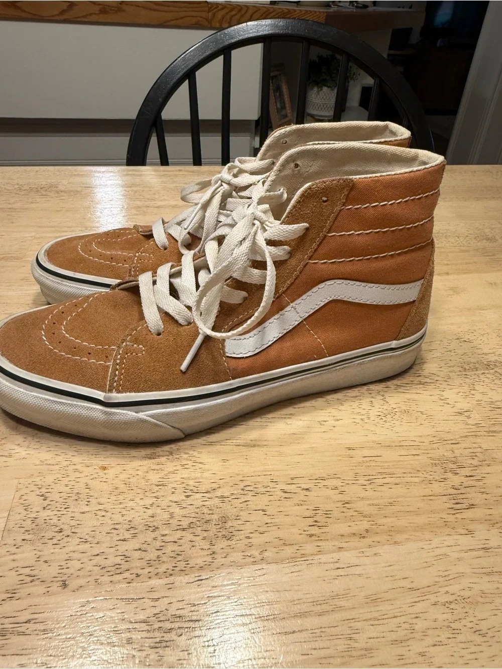 Vans Sk8-Hi High-Top Sneakers in Tan and Orange